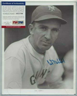 Carl Hubbell York Giants Baseball Hof Autographed 8x10 Photo Psa