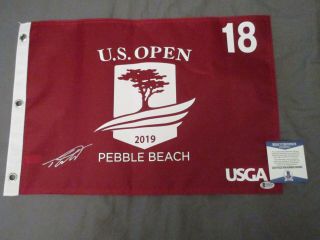 Tommy Fleetwood Signed 2019 Us Open Flag Pebble Beach Beckett Bas G90225