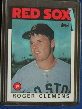 1986 Topps 661 Roger Clemens Boston Red Sox Blue Streak Error Baseball Card