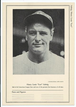 1946 - 49 W603 Lou Gehrig Sports Exchange All - Star Picture Series 4 Gd,  Large
