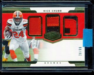 2018 Panini Plates & Patches Nick Chubb 2 Color Jersey Patch Rc Rookie 28/99