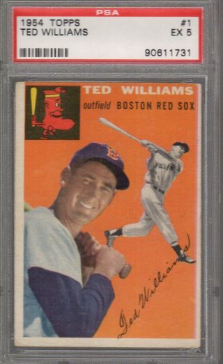 1954 Topps Baseball 1 Ted Williams Psa 5 Ex Hof Red Sox