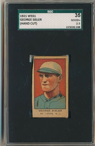 George Sisler 1921 W551 Strip Card Hand Cut Sgc 2.  5 Good,  St Louis Browns Hof
