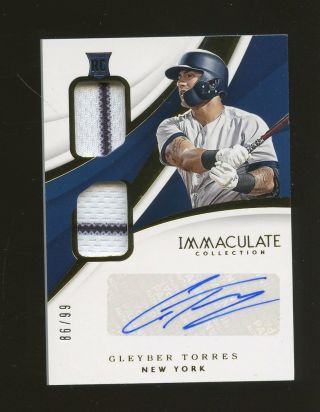 2018 Immaculate Gleyber Torres Yankees Rpa Rc Dual Patch Auto 86/99