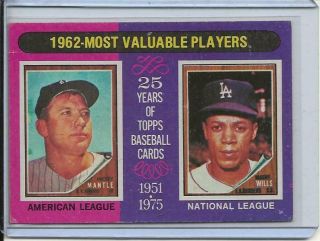1975 Topps Baseball Card 1962 Most Valuable Players Mantle & Wills Nr Mt 200