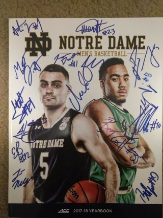 2017 - 18 Notre Dame Basketball Autographed Team Signed Program Acc Mike Brey