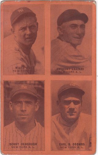 1929 - 30 Exhibit 4 - In - 1 Pc Back Tony Lazzeri Waite Hoyt Earl Coombs Hof Yankees