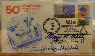 Carl Hubbell,  Bill Terry,  Travis Jackson & George L Kelly Signed Apr 10 1983 Fdc