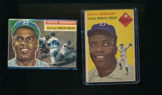 1954 Topps Jackie Robinson 10 Brooklyn Dodgers Poor And 1956 Topps (trimmed)