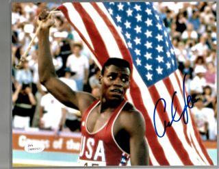 Carl Lewis Signed Autograph 8x10 Holding Usa Flag Photo - Jsa Wpp07425