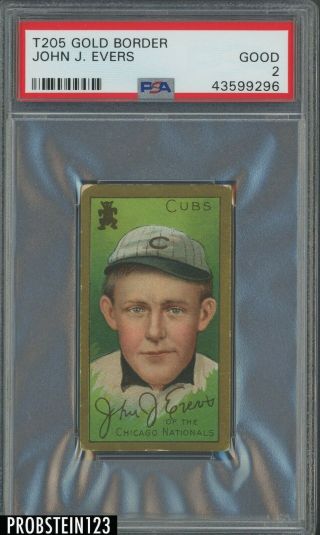 T205 Gold Border Johnny Evers Hof Cubs Cycle Back Psa 2 Good