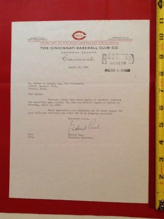 1941 Cincinnati Reds Signed Baseball Letter To Walter O Briggs Detroit Tigers