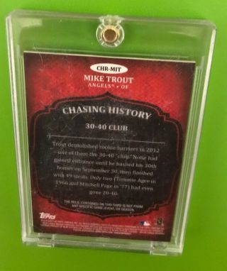 2013 Topps Chasing History Mike Trout CHR - MIT GAME BAT RELIC 30 - 40 Club 3