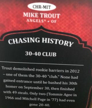 2013 Topps Chasing History Mike Trout CHR - MIT GAME BAT RELIC 30 - 40 Club 7