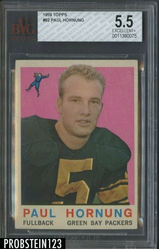 1959 Topps Football 82 Paul Hornung Green Bay Packers Hof Bvg 5.  5