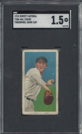 1910 Sweet Caporal T206 Hal Chase Throwing Dark Cap Sgc 1.  5 Fr Hof Ny Yankees