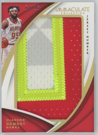 Deandre Bembry 2017 - 18 Immaculate Game Jersey Number Patch 4/15 Hawks Dwhe