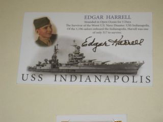 Uss Indianapolis Survivor Edgar Harrell Signed 3x5 Photo Card Autograph