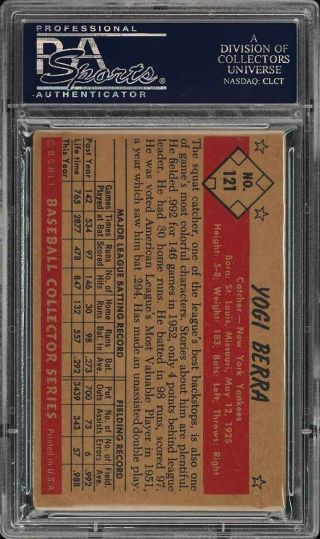 1953 Bowman Color Yogi Berra 121 PSA 2.  5 GD,  (PWCC) 2