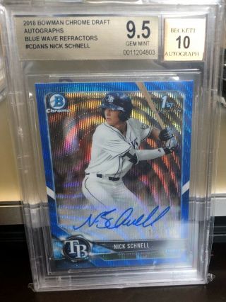 2018 Bowman Chrome Draft Blue Wave Refractor Auto Rc Nick Schnell /150 Bgs 9.  5
