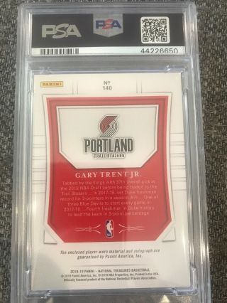Gary Trent 2018 - 19 National Treasures RPA Patch Auto RC PSA 9 3 Color 2