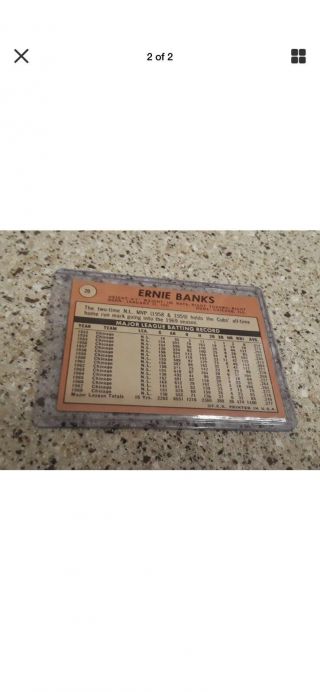 1969 Topps Ernie Banks Chicago Cubs 20 Baseball Card 2