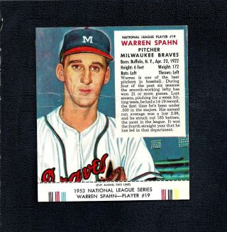 1953 Red Man Tobacco Nl 19 Warren Spahn - - W/tab - - Braves - - Lower Grade