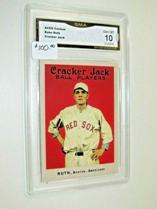 Babe Ruth Cracker Jack Red Sox Reprint Graded Gem 10