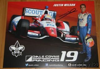 2014 Justin Wilson Signed Boy Scouts Honda Dallara Indy Car Postcard