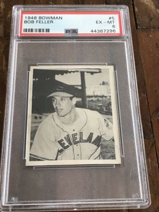 1948 Bowman 5 Bob Feller Cleveland Indians Rc Rookie Hof Psa 6 Ex - Mt
