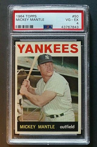 1964 Topps 50 Mickey Mantle Psa 4 Vg - Ex York Yankees Centered Label