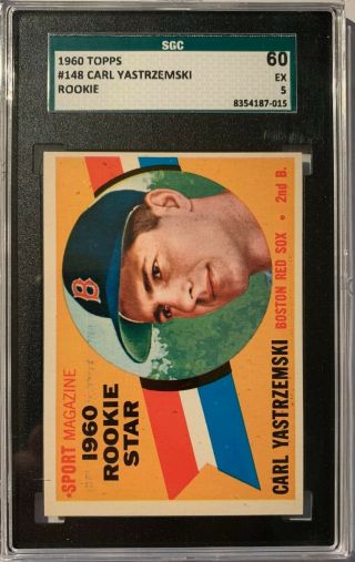 1960 Topps 148 Carl Yastrzemski Boston Red Sox Rc Rookie Hof Sgc 60 Ex 5