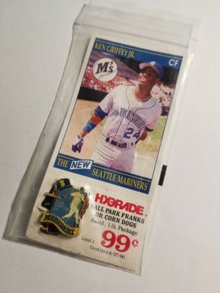 Nos 1990 Ken Griffey Jr Red Apple Market Pin And Card