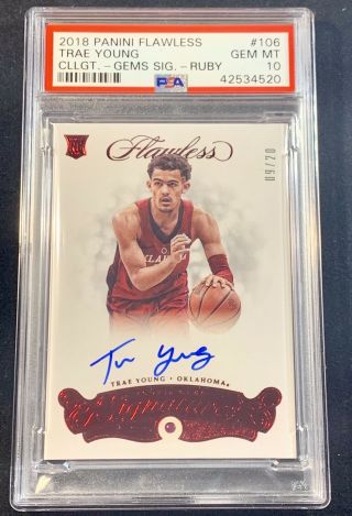 2018 Panini Flawless 106 Trae Young Ruby Gem Auto /20 Gem Psa 10 Rookie