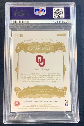 2018 PANINI FLAWLESS 106 TRAE YOUNG RUBY GEM AUTO /20 GEM PSA 10 ROOKIE 2