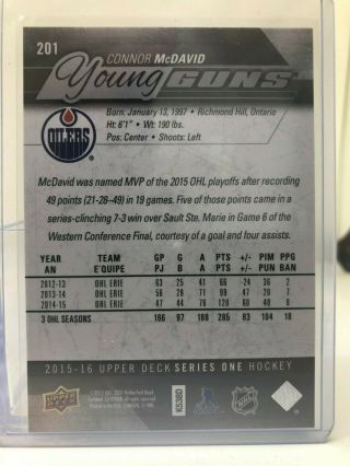 2015 - 16 Upper Deck Series One Connor McDavid Young Guns 2
