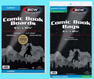 50 Bcw Current Comic Book Resealable Bags & Backing Boards Clear Archive Modern