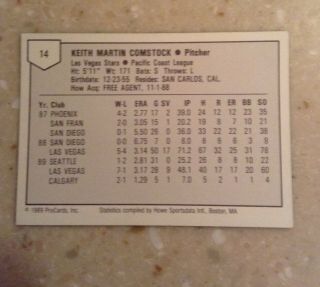 1989 ProCards Keith Comstock Las Vegas Stars - As Featured on ESPN 3