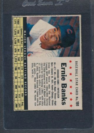 1961 Post Cereal 191 Ernie Banks Cubs Vg/ex 1304