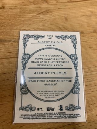 Topps Allen And Ginter A&G Albert Pujols Angels Relic Baseball Card 2