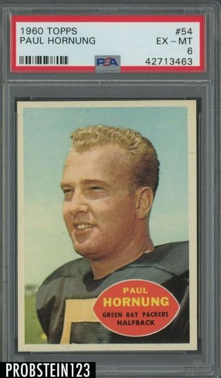 1960 Topps Football 54 Paul Hornung Green Bay Packers Hof Psa 6 Ex - Mt
