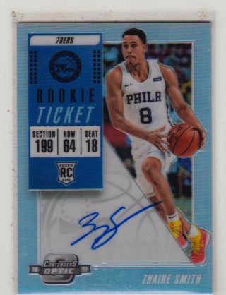 2018 - 19 Panini Contenders Optic Silver Prizm Rookie Ticket Auto Zhaire Smith