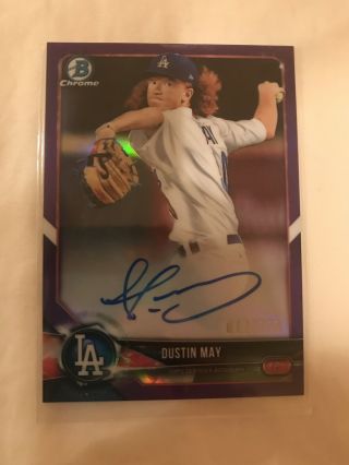 2018 Bowman Chrome Prospects Purple Refractor Auto Dustin May Dodgers /250