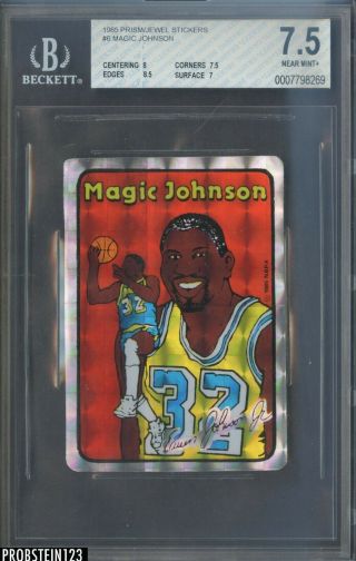 1985 Prism Jewel Stickers 6 Magic Johnson Los Angeles Lakers Hof Bgs 7.  5