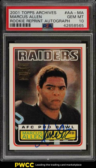 2001 Topps Archives Rookie Reprint Marcus Allen Auto Aa - Ma Psa 10 Gem Mt (pwcc)