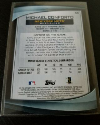 MICHAEL CONFORTO 2016 TOPPS GOLD LABEL CLASS 1 RED ROOKIE RC /100 York Mets 2