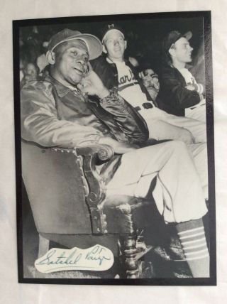 Satchel Paige Signed Cut 1950’s Miami Marlins Baseball Photo Cleveland Indians