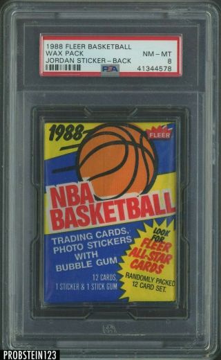 1988 Fleer Basketball Wax Pack Psa 8 Jordan Sticker On Back