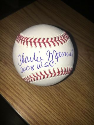 Charlie Manuel 2008 Wsc Philadelphia Phillies Signed Mlb Baseball