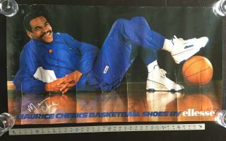 1987 Ellesse Basketball Shoes Hand Signed Maurice Cheeks 21x39 " Poster W/coa